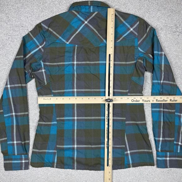 Simms Flannel Shirt Womens Small Wool Blend Plaid Outdoors Pockets‎ Blue Gray - Picture 10 of 14